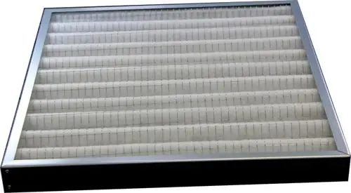 Filterkassette mit metallischem Rahmen und Faltfilterelementen, geeignet für Luftreinigungssysteme, sichtbar als Produkt der Marke Wolf.